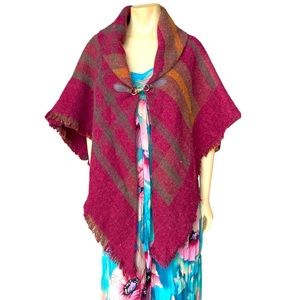 Modena Shawl Plaid Cowl Style Buckle Front Shawl One Size